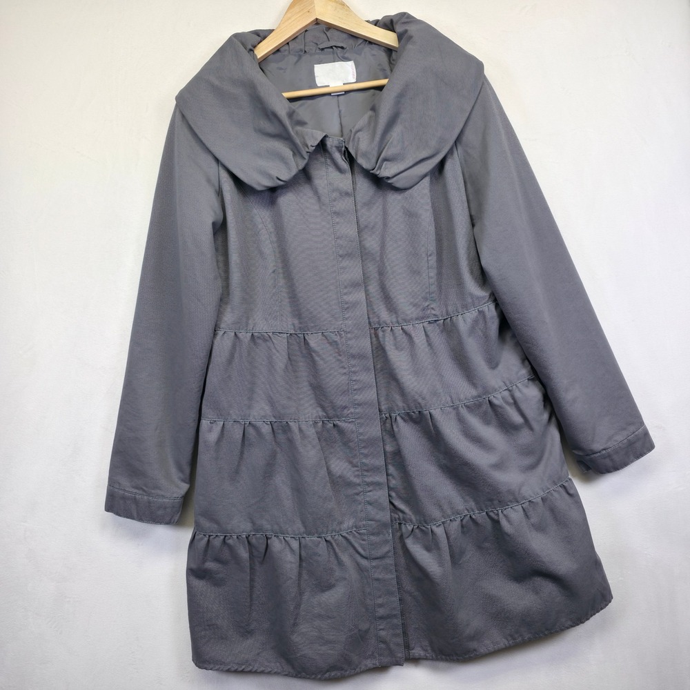 Xhilaration Coat Women XL Gray Peter Pan Tier Minimalist Classic Longline Jacket - Picture 2 of 16